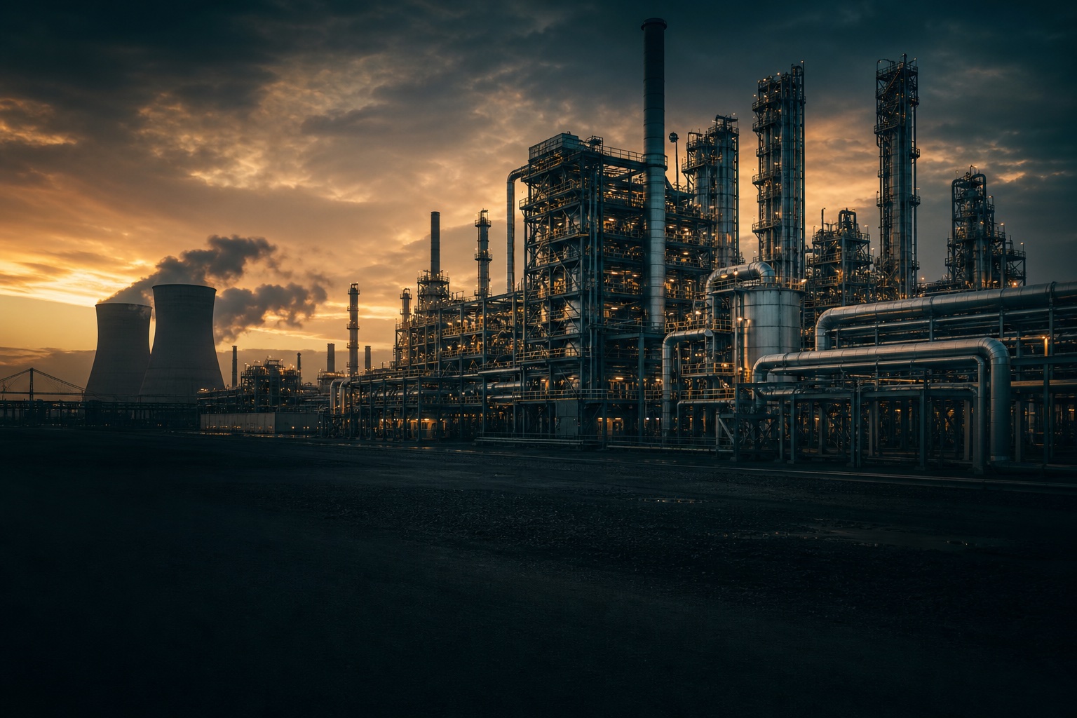 Industrial process plant at dusk across multiple sectors